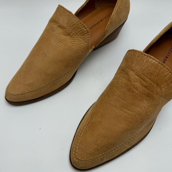 Lucky Brand Mahzan Leather Bootie Heeled Loafer Tan Brown Size 8.5 Pointed Toe - Picture 4 of 8